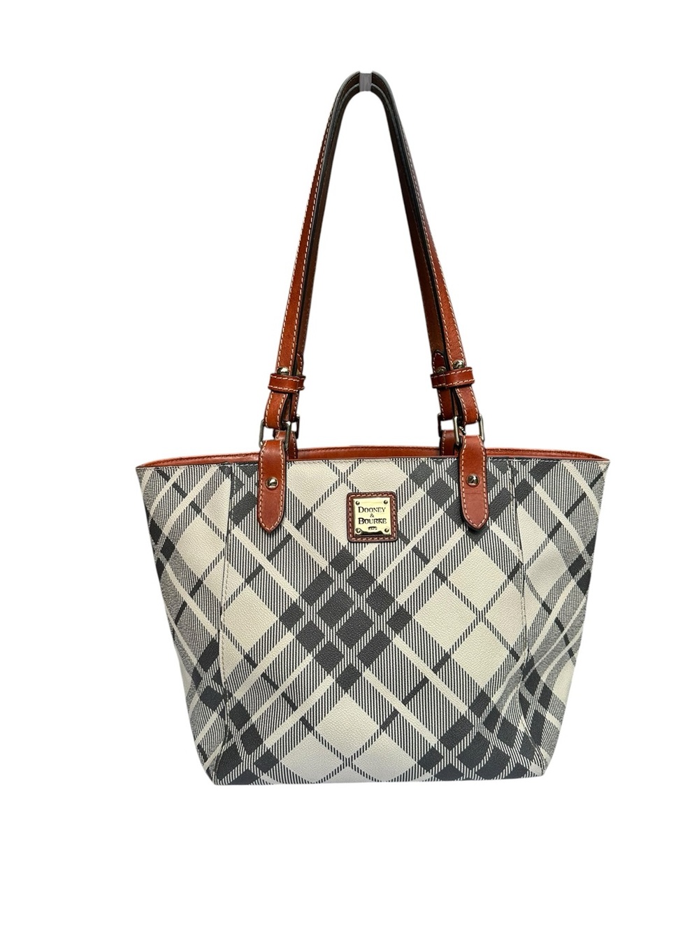 Dooney & Bourke Tartan Plaid Coated Cotton Large Lexi Tote Bag Cream Black